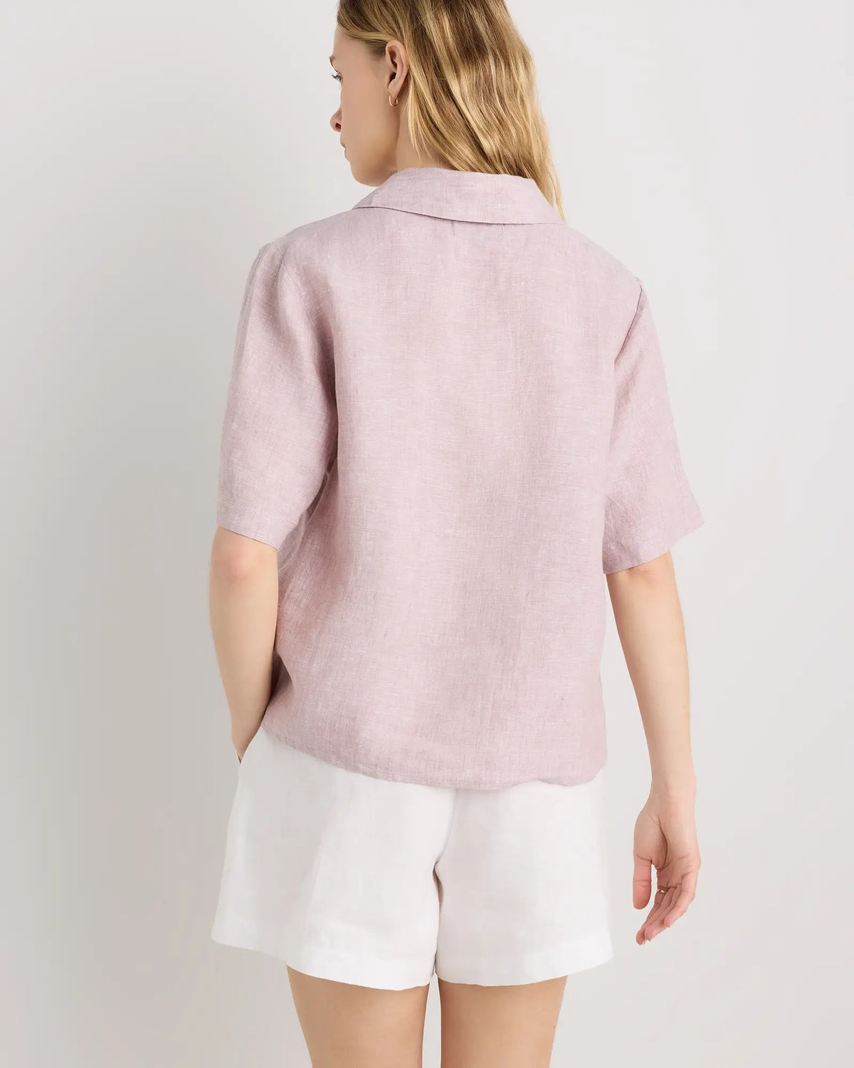 100% European Linen Short Sleeve Popover Top - US 5082