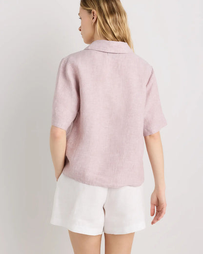 100% European Linen Short Sleeve Popover Top - US 5082