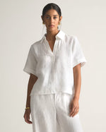 100% European Linen Short Sleeve Popover Top - US 5948