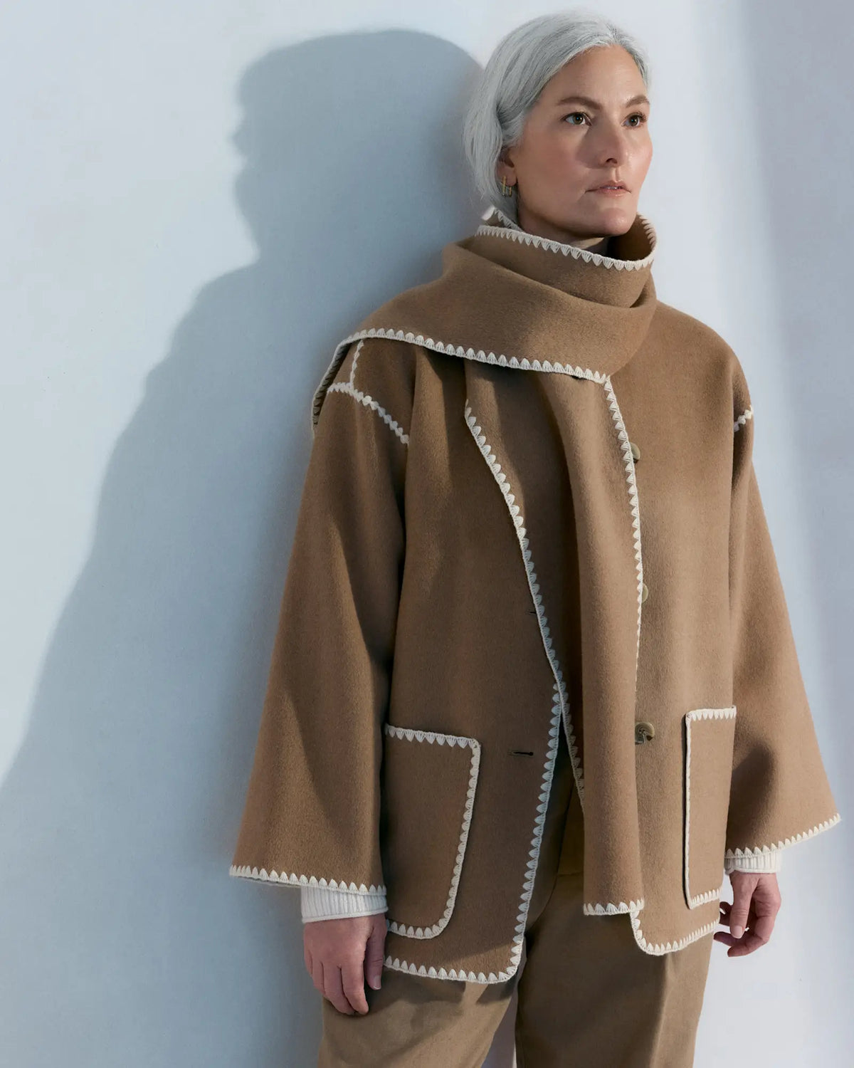 Double-Faced Merino Wool Scarf Coat - US 2349
