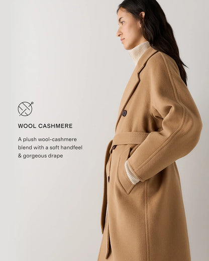 Wool Cashmere Double-Breasted Belted Long Coat - US 1838