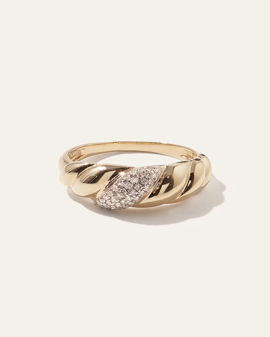 14K Gold Pave Diamond Croissant Dome Ring - US 8873
