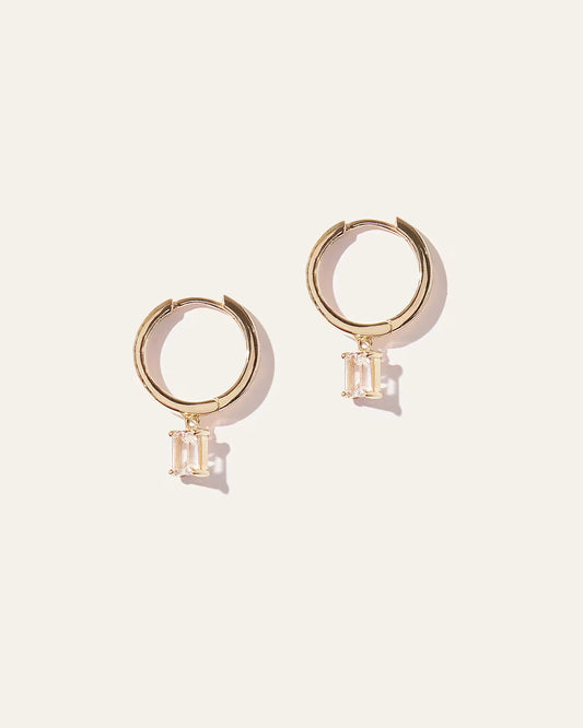 Emerald Cut Topaz Dangle Hoops - US 1983
