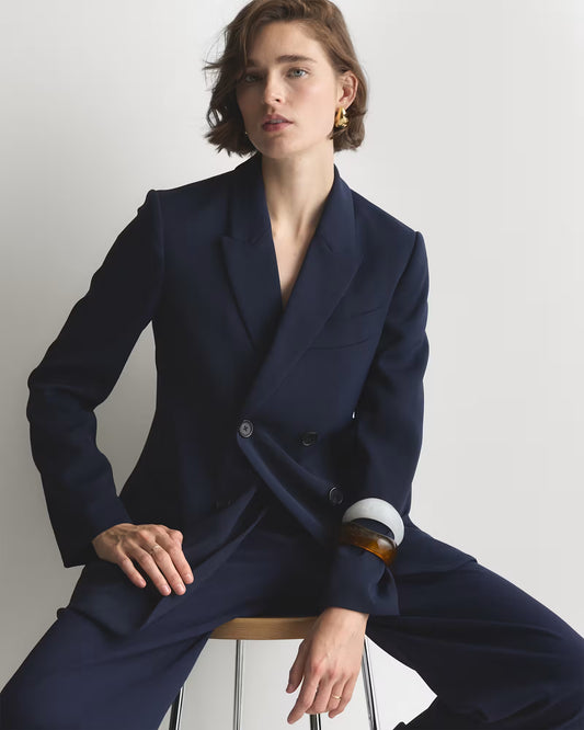 Stretch Crepe Relaxed Double-Breasted Blazer - US 1216