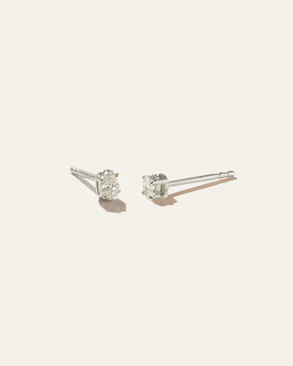 14K Gold Petite Oval Diamond Studs - US 1296