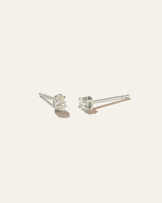 14K Gold Petite Oval Diamond Studs - US 1296