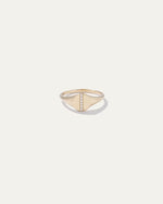 14K Gold Pave Diamond Line Round Signet Ring - US 7257